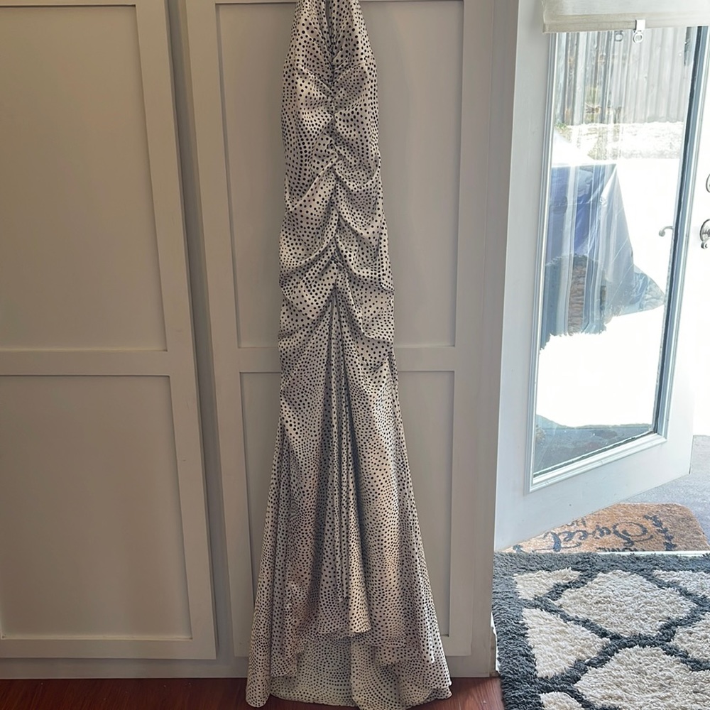 White/ black silk formal gown